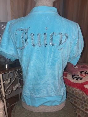 Juicy Couture Turquoise Velour Rhinestone Logo Jacket